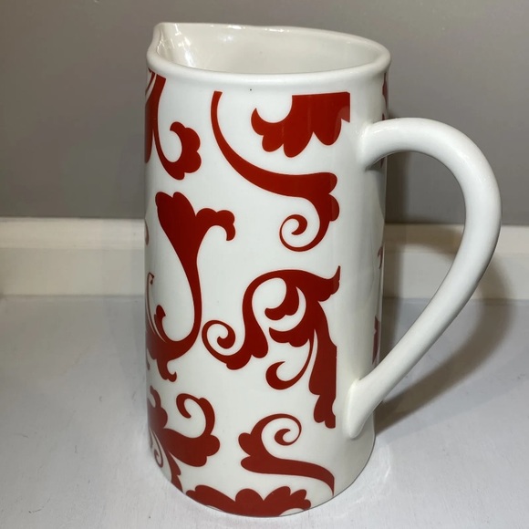 Ciroa Fiori Red & White Pitcher HTF Scrolls / Paisley Print Fine Bone China, NWT - Picture 4 of 13